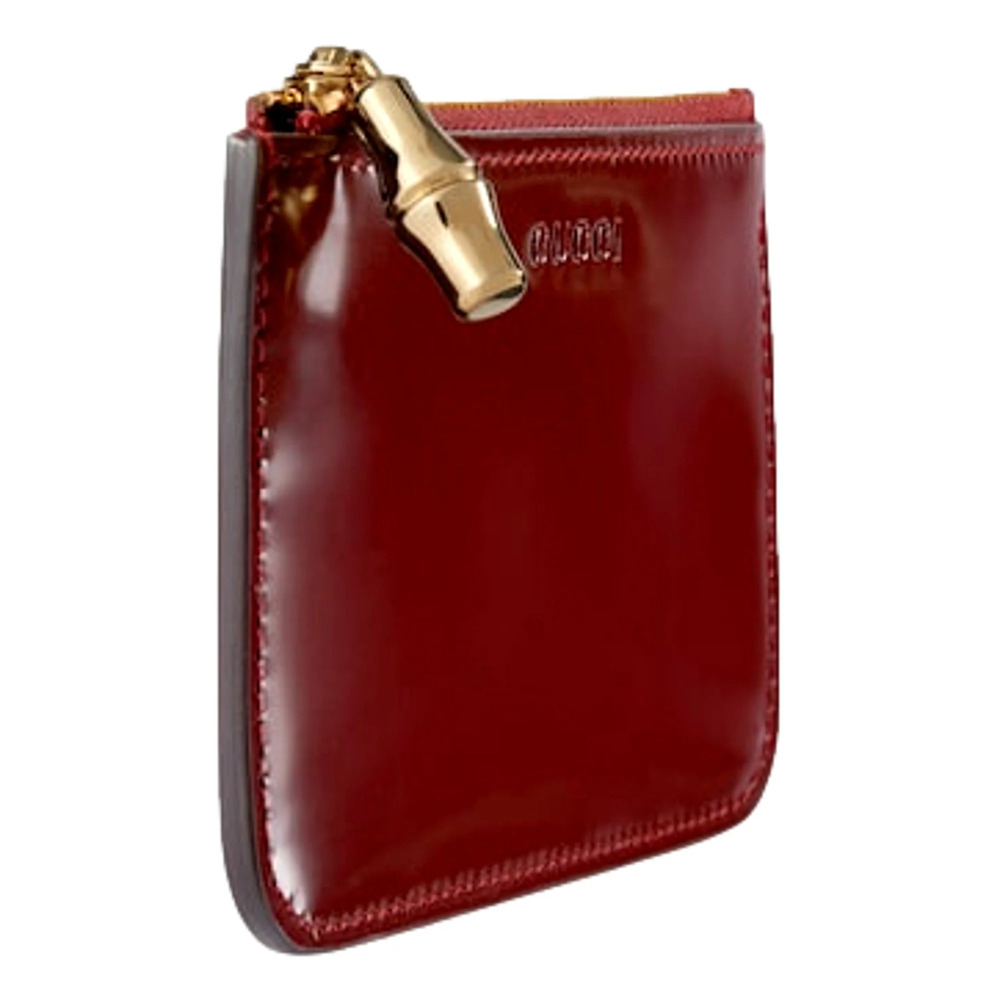 Gucci Bamboo Series Bordeaux Patent Leather Zipper Key Pouch